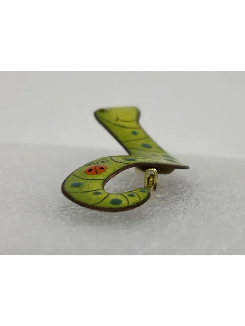 Vintage Nanci Caterpillar With Ladybug Brooch Enameled Copper Mid Century Signed